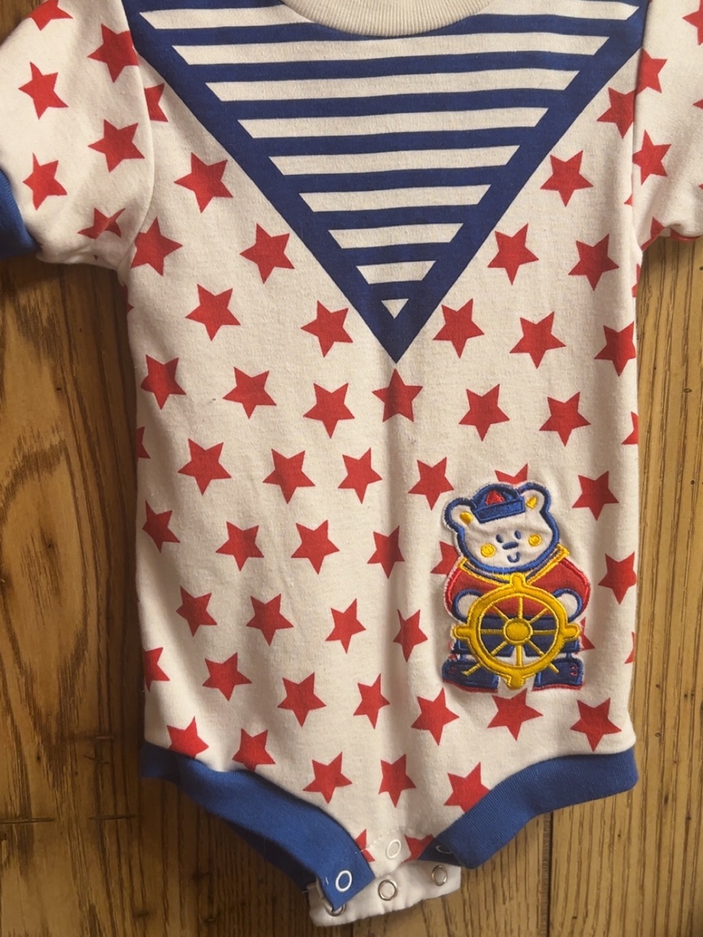 Vintage Baby One-Piece with Red Stars & Blue Trim